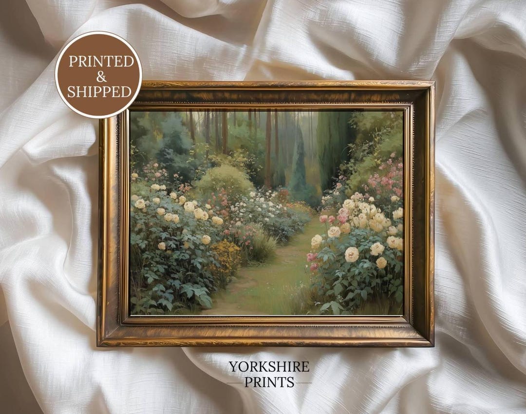 Spring Garden Wall Art, Romantic Forest Path Painting, Cottage Floral ...