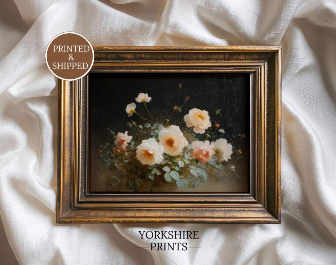 Vintage Floral Wall Art, Dark Botanical Rose Painting Print, Moody ...