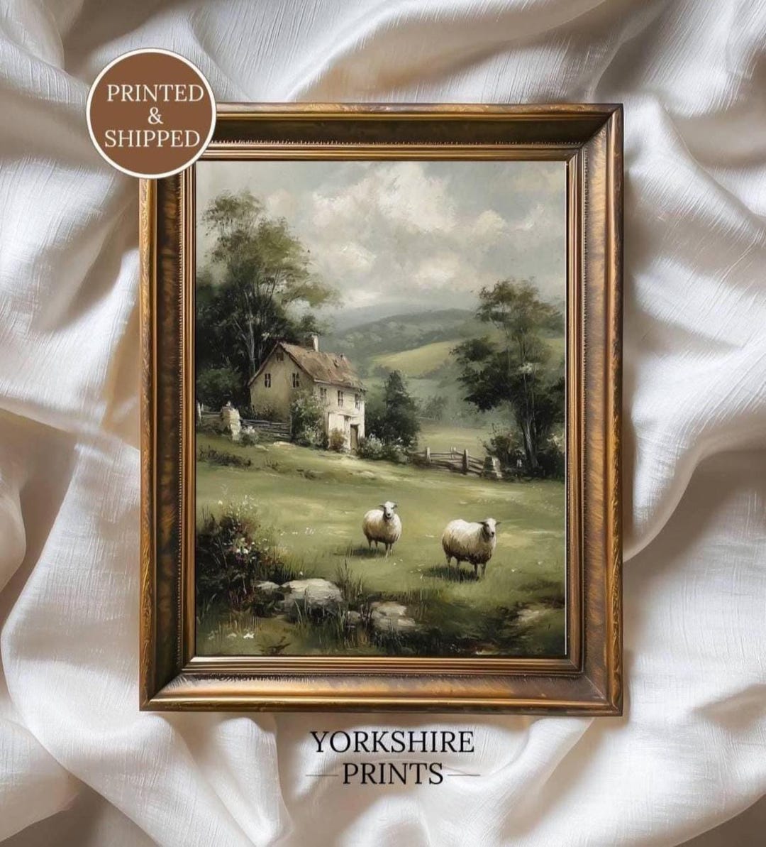 Vintage Sheep Oil Painting, Farmhouse Cottage Landscape Wall Art ...