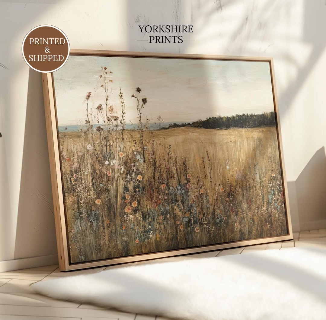 Meadow Landscape Wall Art Print, Wildflower Field Painting, Farmhouse ...