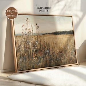 Meadow Landscape Wall Art Print, Wildflower Field Painting, Farmhouse Countryside Decor