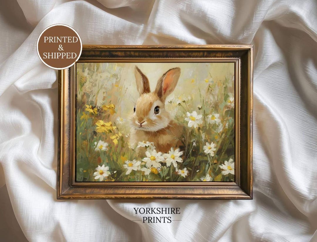 Spring Paintings Rabbit Easter Bunny Floral Painting, Spring Rabbit Wall Art, Nursery Decor - Etsy
