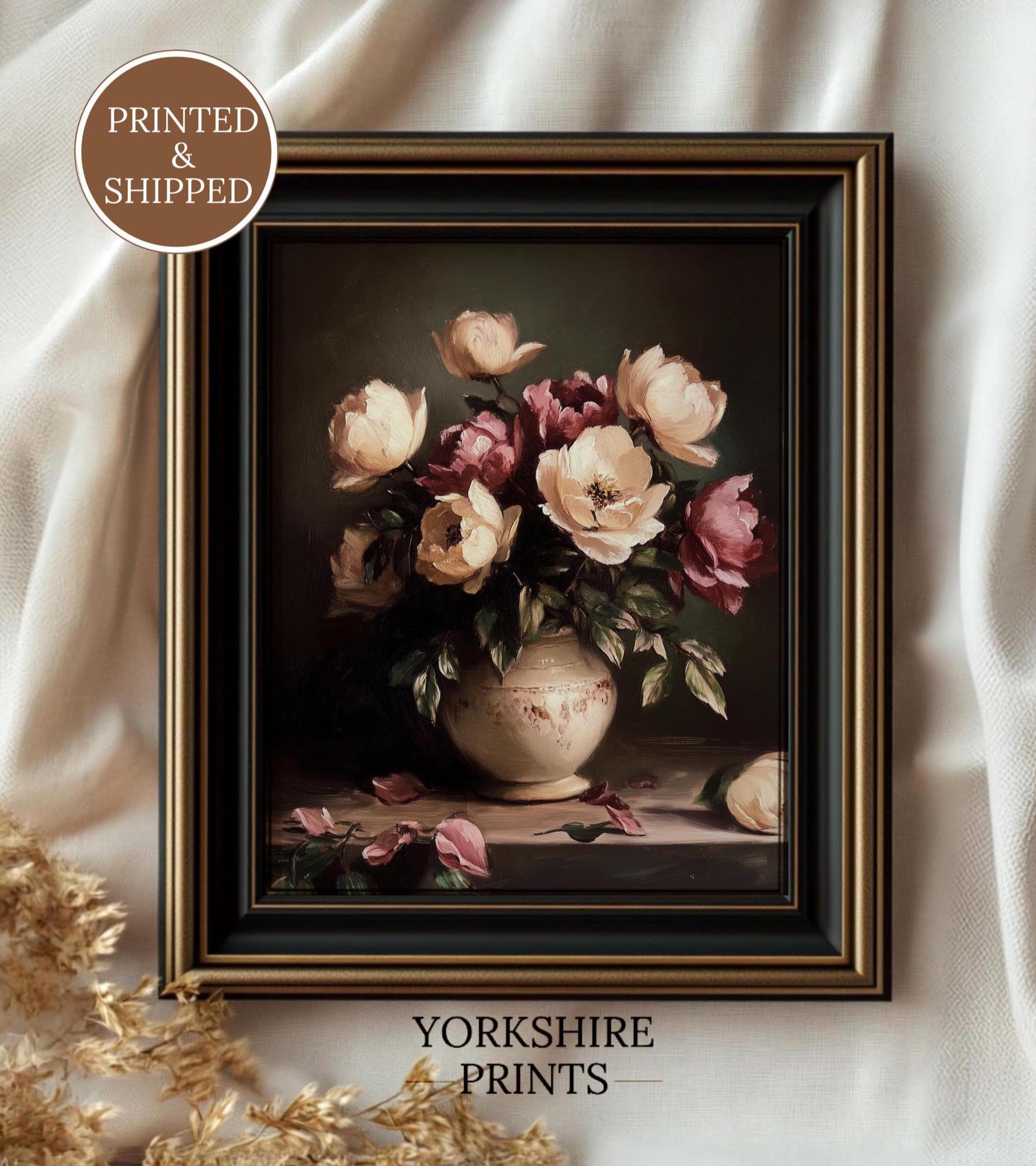 Peony Still Life Print, Vintage Floral Vase Art, Spring Home Decor