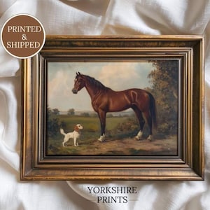 Horse and Dog Wall Art, Vintage Animal Painting, Equestrian Farm Decor, Printed & Shipped