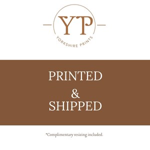 May include: A logo for Yorkshire Prints, featuring a circular design with the letters "YP" and the words "Yorkshire Prints" in a serif font. Below, the text "PRINTED & SHIPPED" is displayed on a brown background.