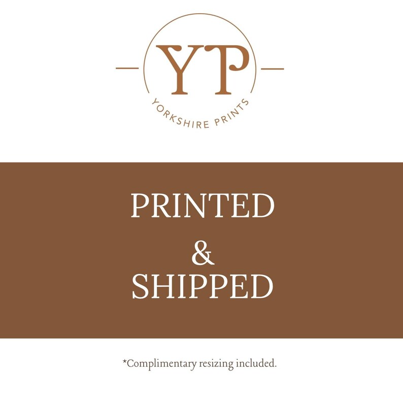May include: A logo for Yorkshire Prints, featuring a circular design with the letters "YP" and the words "Yorkshire Prints" in a serif font. Below, the text "PRINTED & SHIPPED" is displayed on a brown background.