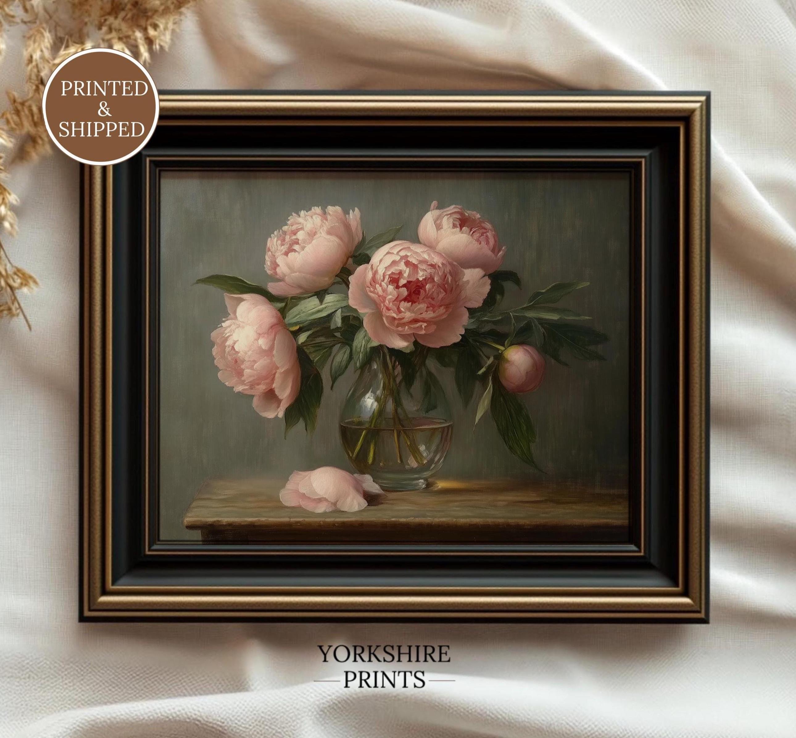 Pink Peony Fine Art Poster: Vintage Floral Still Life Print
