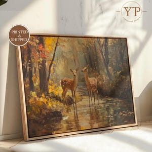 Poster artistico di alta qualità con dipinto a olio di cervo autunnale vintage / Stampa murale con paesaggio autunnale nel bosco / Stampa rustica con fauna selvatica della foresta / Stampa murale autunnale