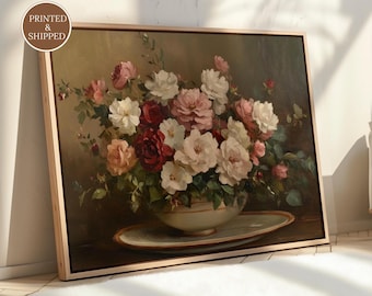 Vintage Rose Bouquet Print, Antique Floral Still Life Decor, Spring Flower Wall Art