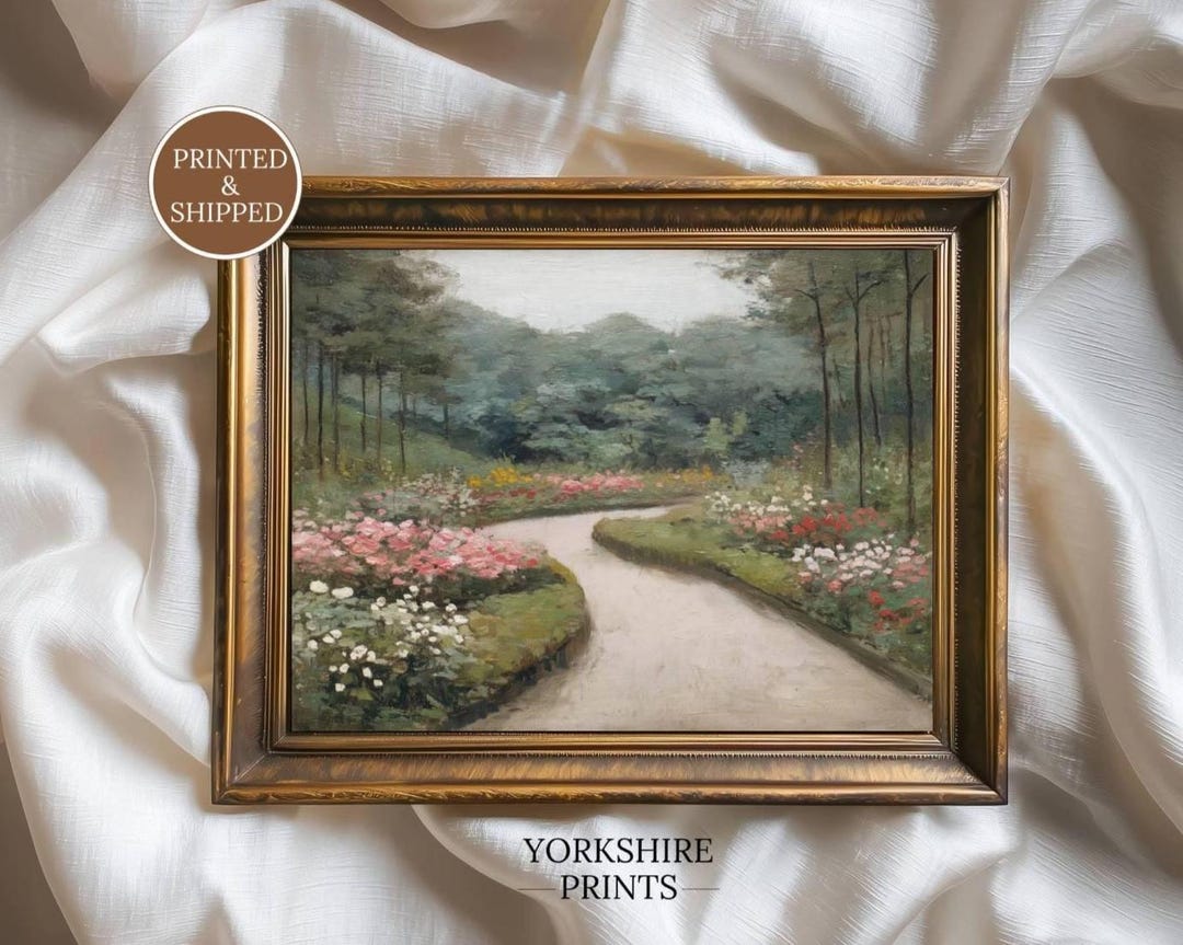 Garden Path Wall Art, Vintage Floral Landscape, Cottagecore Meadow ...