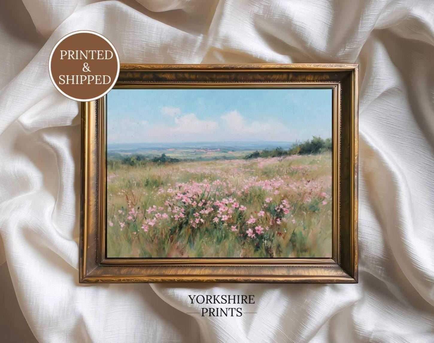 Pink Wildflower Meadow Wall Art, Floral Landscape Painting, Spring ...