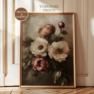 Vintage Peony Flower Art Print: Romantic Floral Still Life Poster
