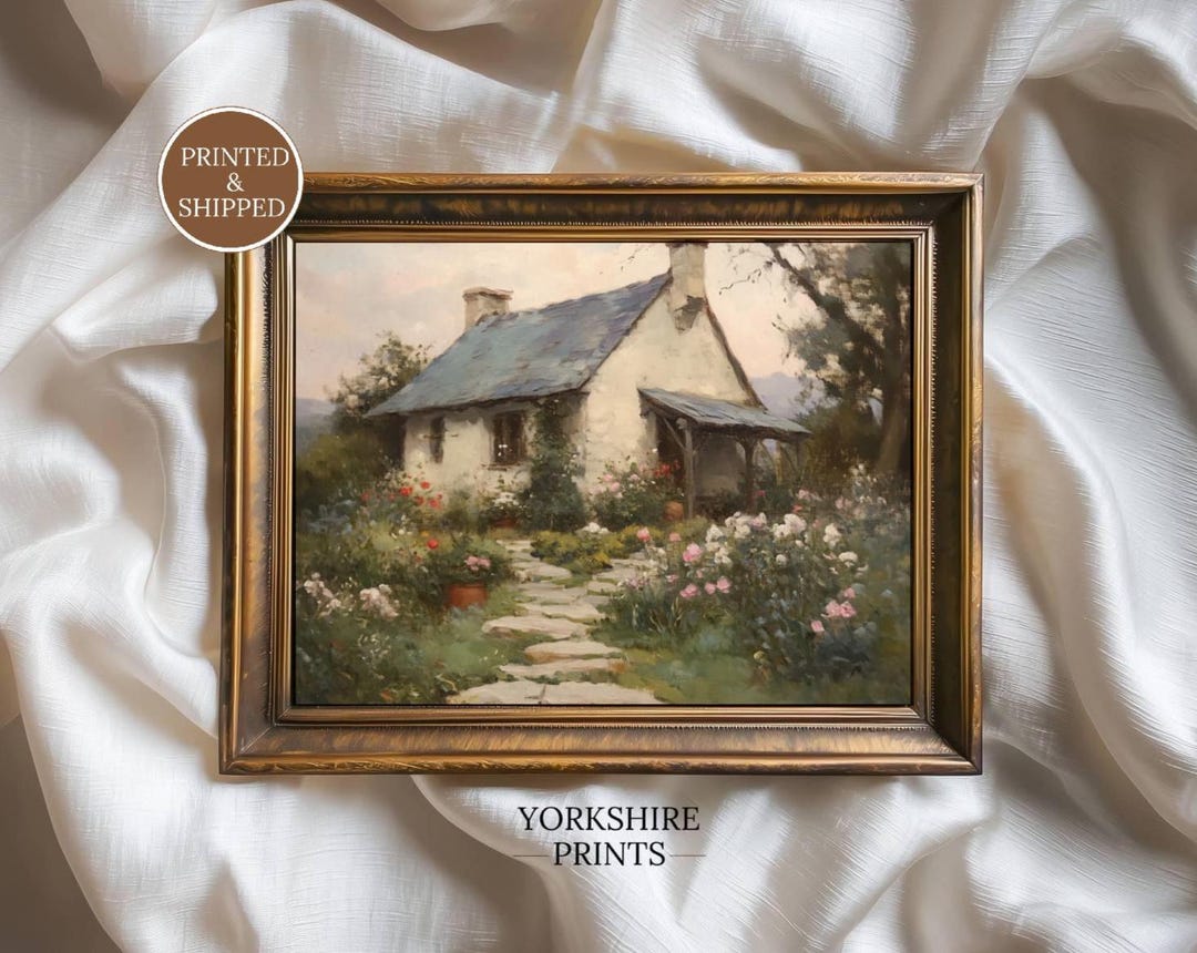 Cottage Garden Art Print, English Countryside Painting, Farmhouse ...