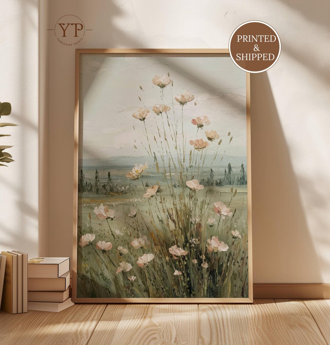 Spring Meadow Floral Wall Art, Wildflower Landscape Painting, Vintage ...