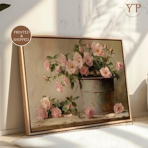 Vintage Pink Rose Wall Art | Premium Fine Art Poster | Shabby Chic Floral Art | Rustic Farmhouse Flower Decor | French Country Kitchen Print