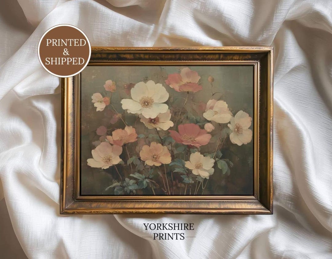 Vintage Floral Wall Art Print – Soft Blush Wildflowers, Cottagecore ...