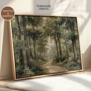 Forest Path Landscape Print, Woodland Nature Wall Art, Vintage Rustic Cottagecore Decor