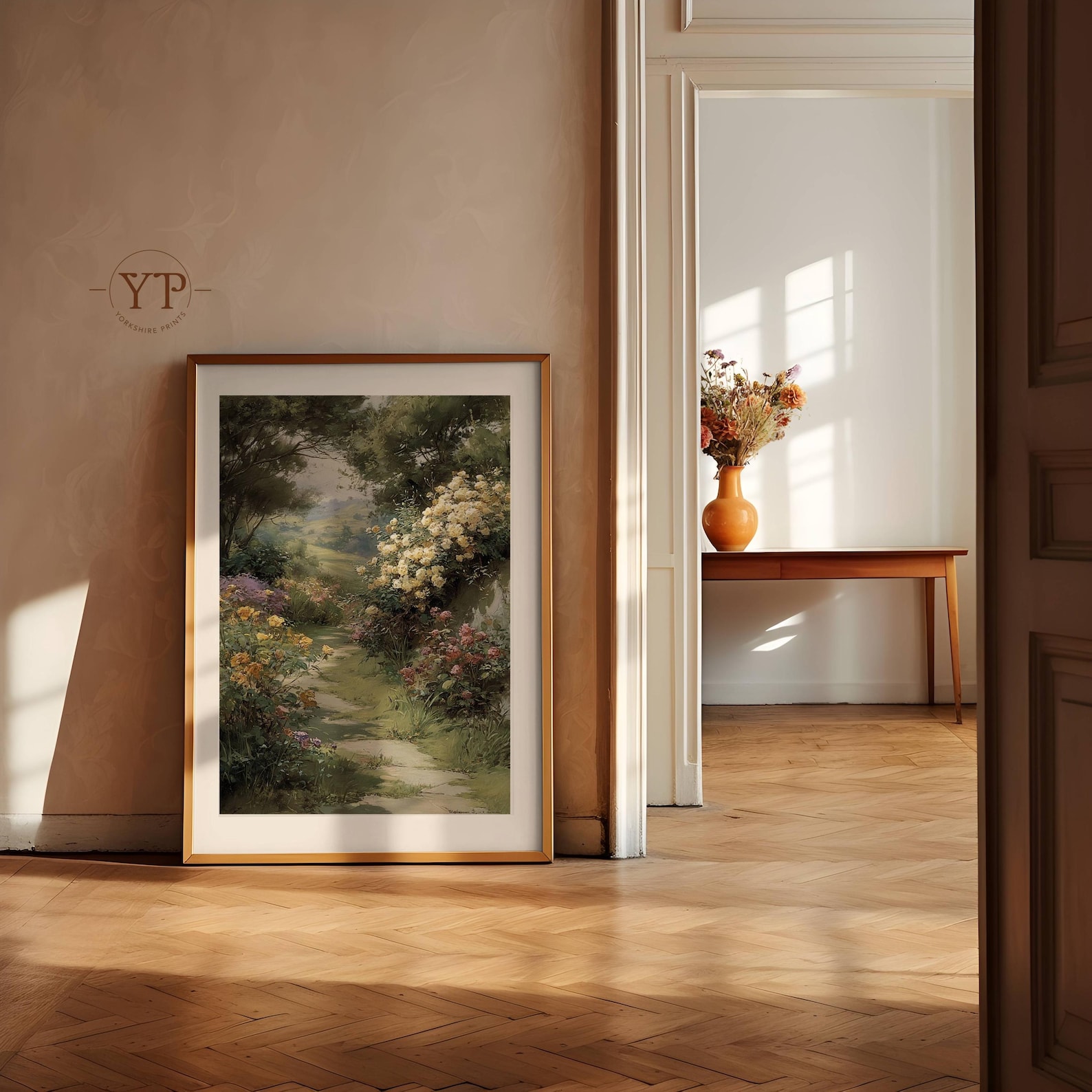 Vintage Garden Path Wall Art, Romantic Floral Landscape, Printed ...
