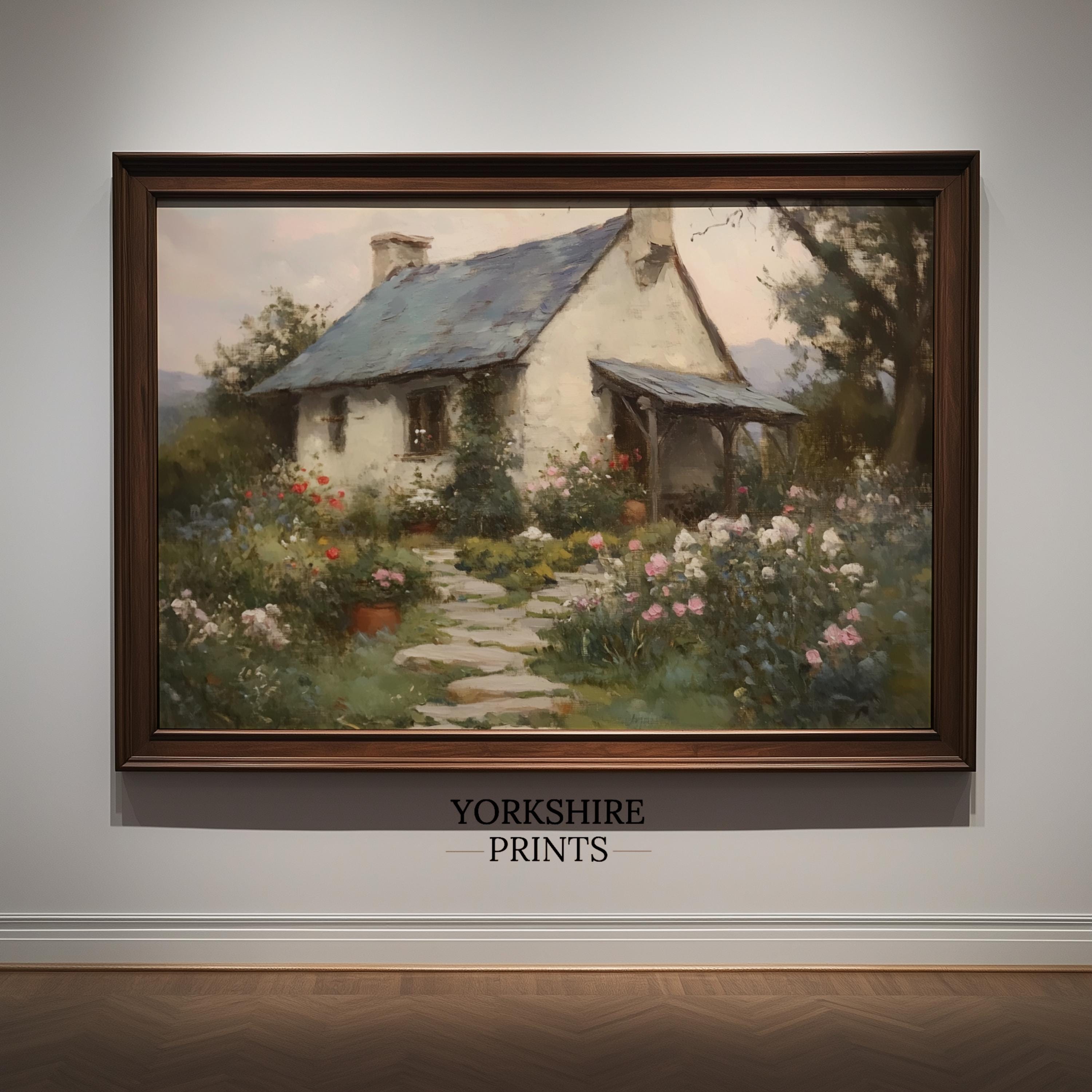 Cottage Garden Art Print, English Countryside Painting, Farmhouse ...