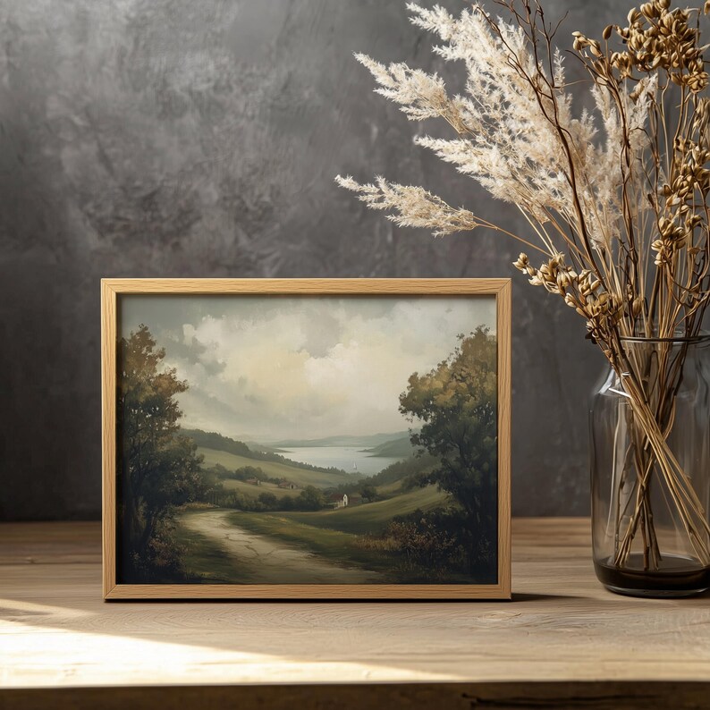 Vintage Countryside Landscape Print, Rustic Farmhouse Wall Art, Printed ...