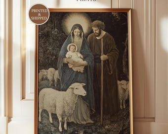 Vintage Nativity Scene Poster: Holy Family Oil Painting, Fine Art Poster, Printed and Shipped