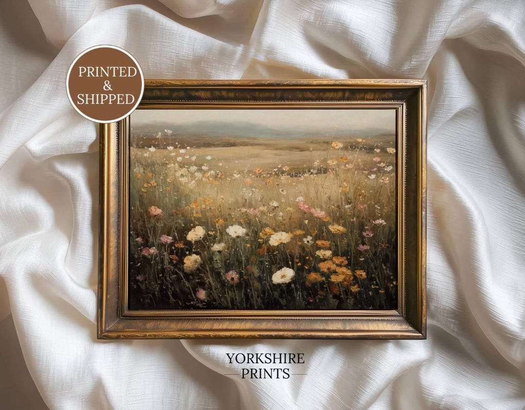 Wildflower Meadow Wall Art, Landscape Floral Painting, Moody Spring ...