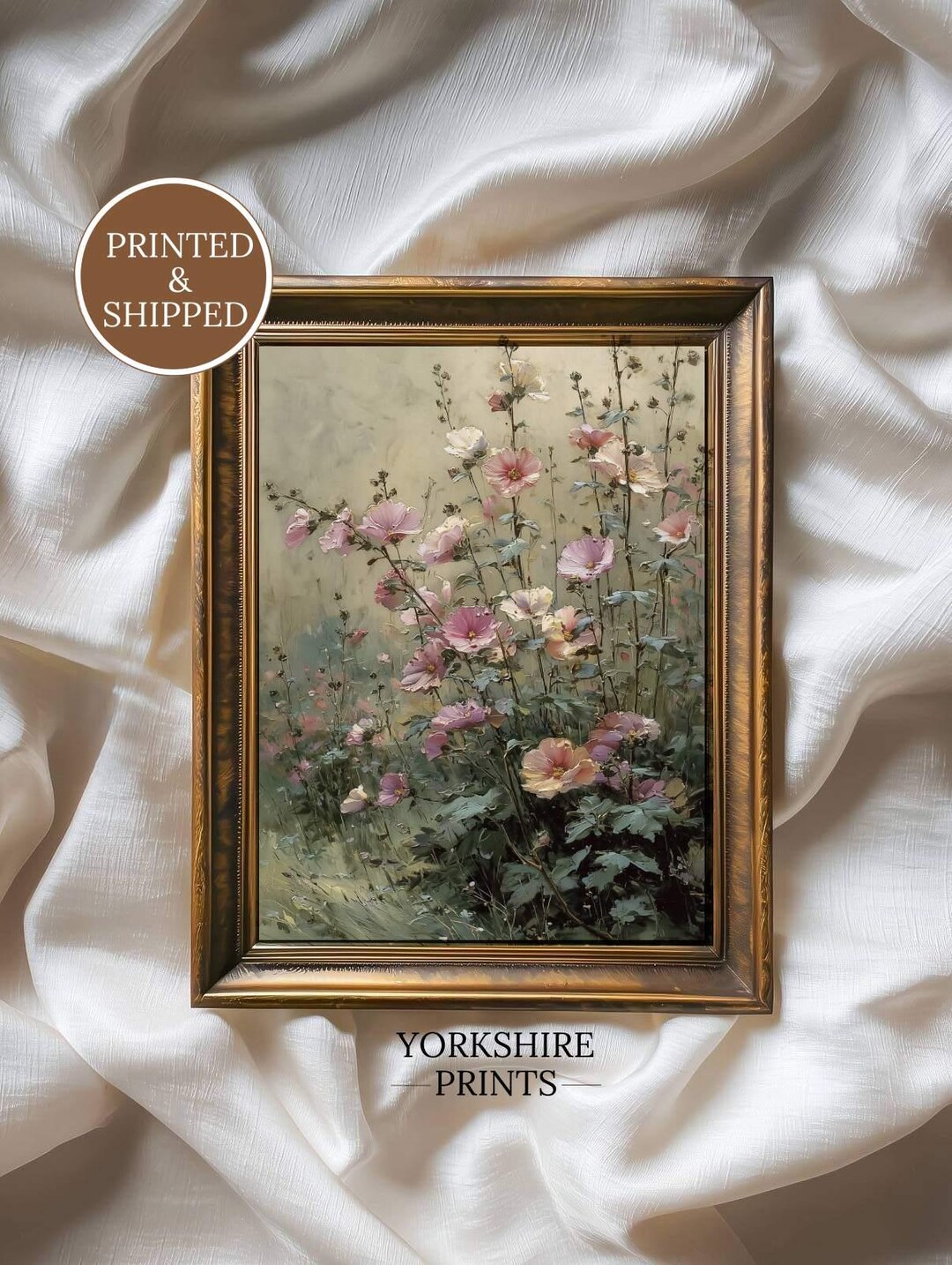 Vintage Spring Pink Wildflower Wall Art, Pastel Floral Painting ...
