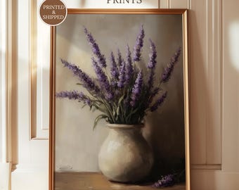 Lavender Flower Art Print: Rustic Farmhouse Botanical Painting, Printed and Shipped, Fine Art Poster