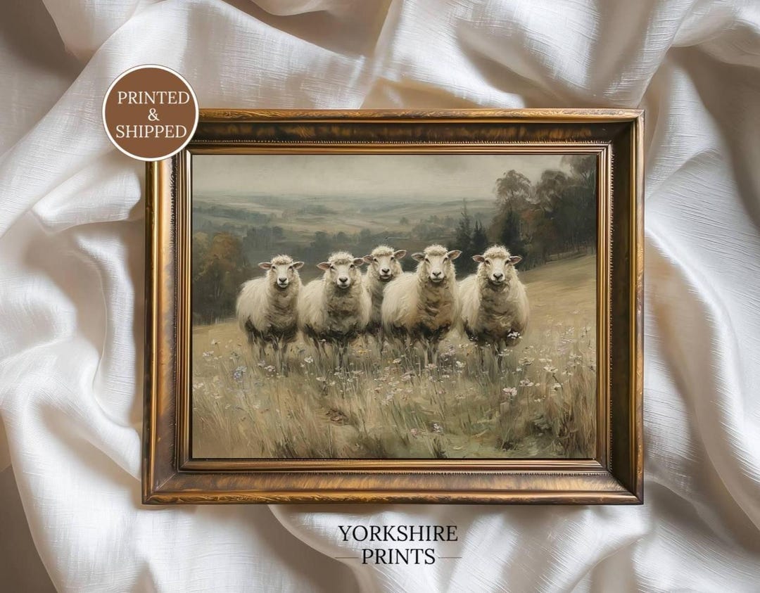 Sheep Wall Art Farmhouse Decor, Vintage Pastoral Landscape, Rustic ...