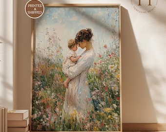 Mother and Child Floral Painting, Vintage Impressionist Fine Art Poster, Printed and Shipped