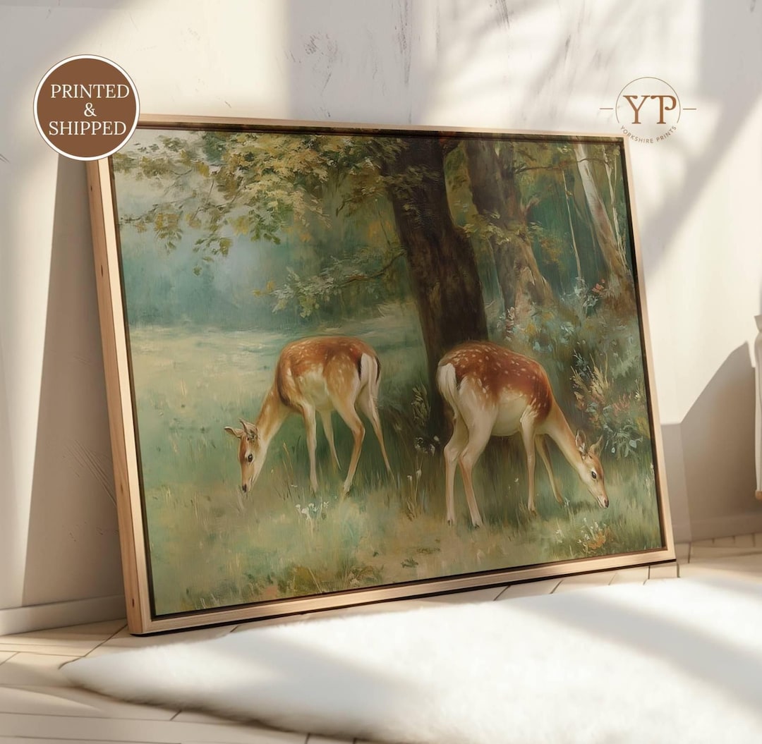 Vintage Deer Wall Art, Woodland Fawn Print, Pastoral Forest Decor ...