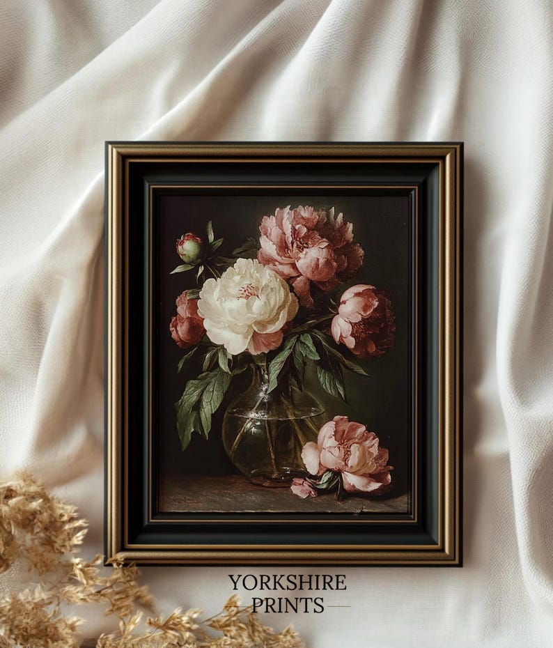 Vintage Peony Flower Vase Fine Art Poster: Classic Floral Still Life ...