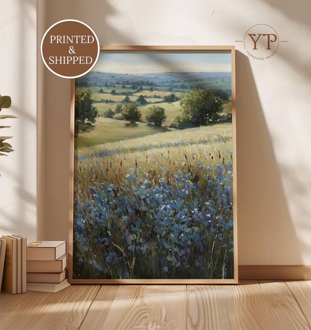 Spring Wildflower Meadow Wall Art Print, Vintage Countryside Landscape ...