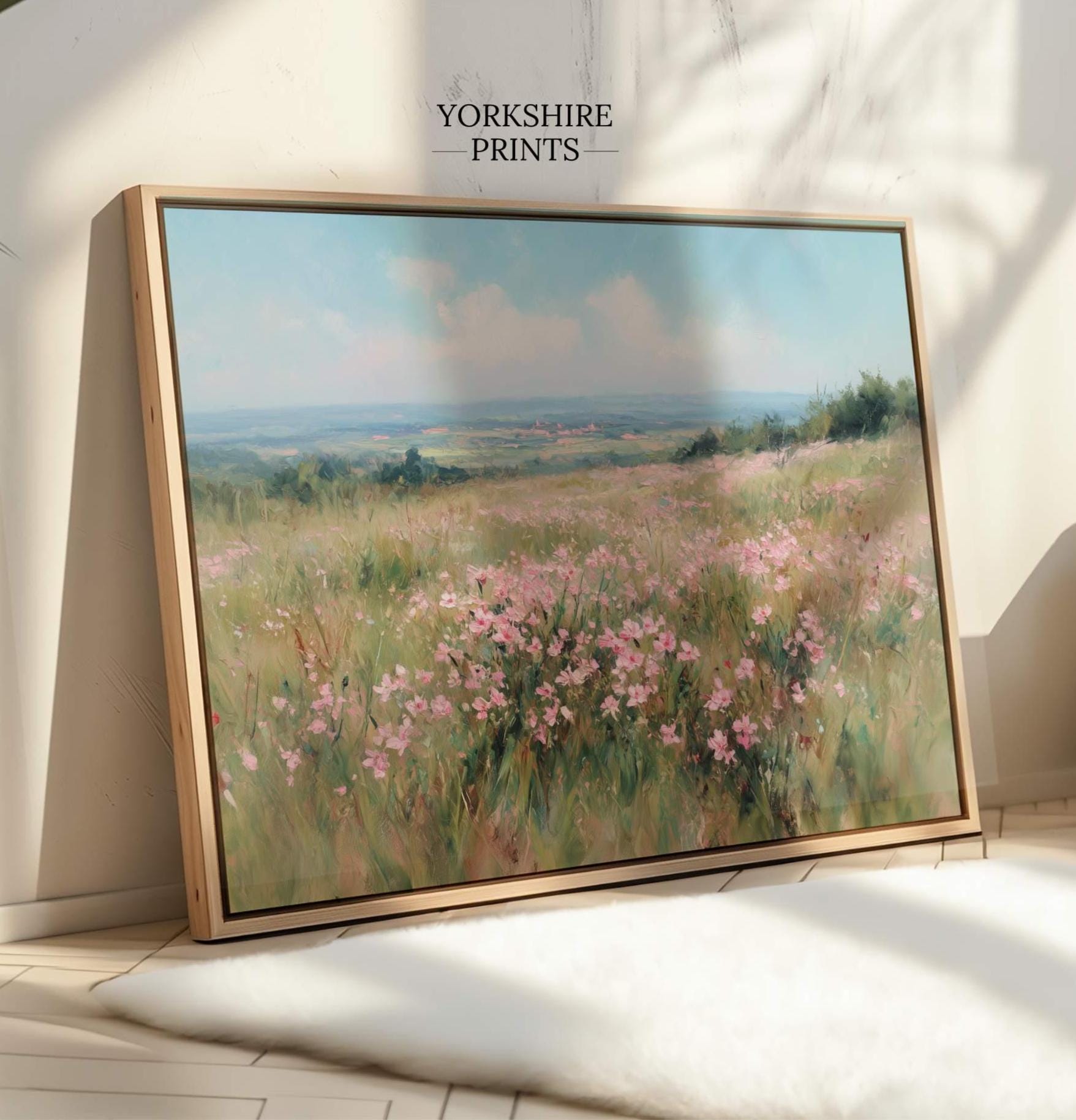 Pink Wildflower Meadow Wall Art, Floral Landscape Painting, Spring ...