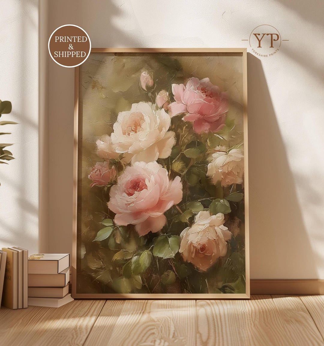 Vintage Pink Rose Wall Art, Romantic Floral Painting, Cottagecore ...