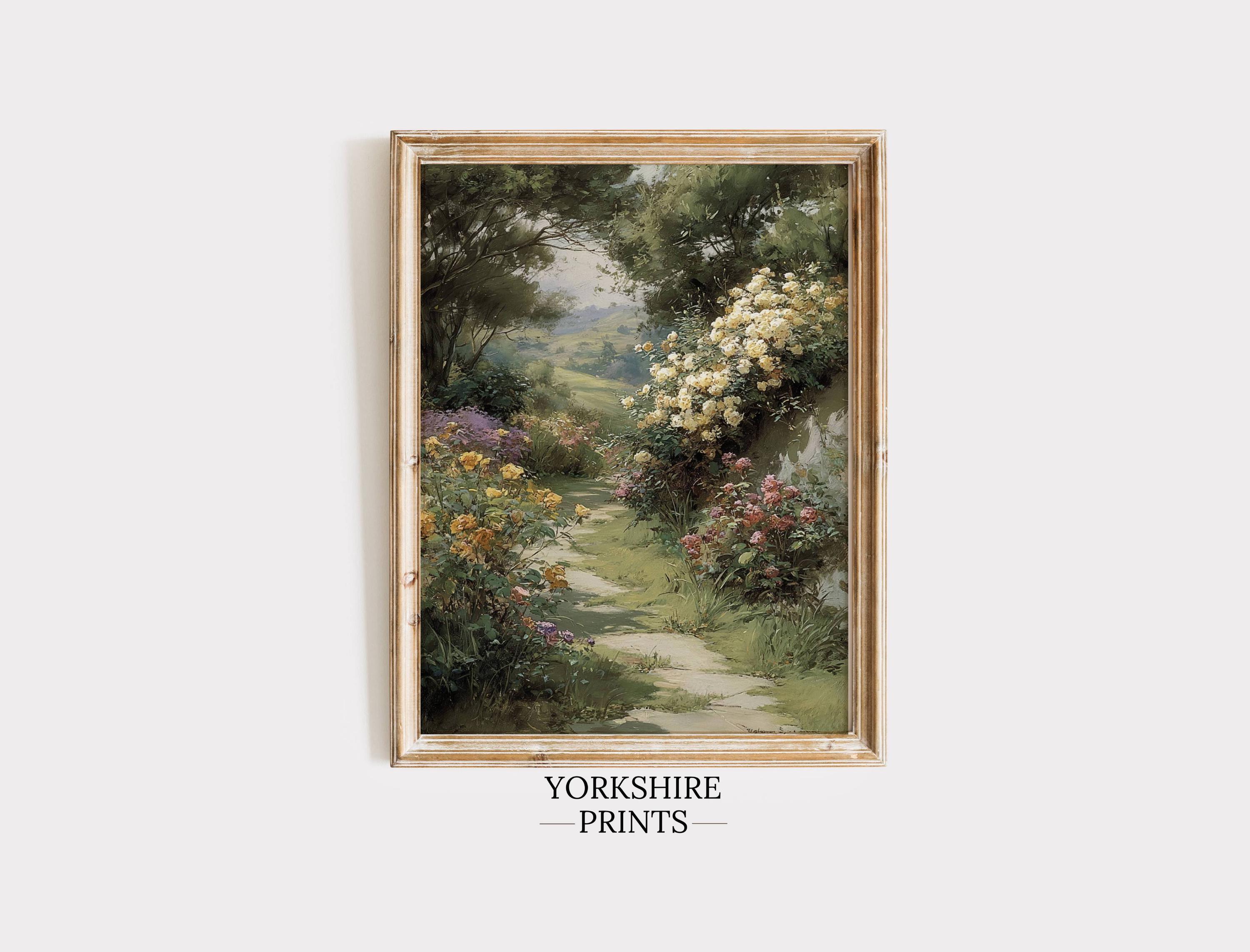 Vintage Garden Path Wall Art, Romantic Floral Landscape, Printed ...