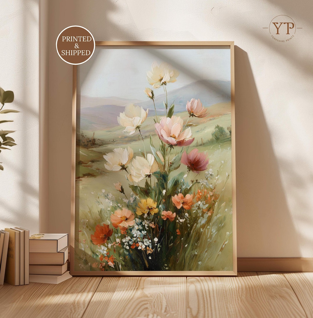 Vintage Wildflower Landscape Wall Art, Cottagecore Botanical Print ...