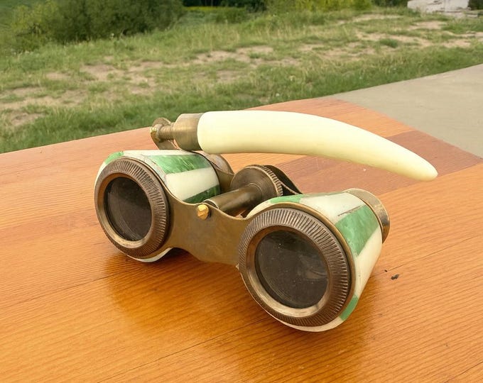 Vintage Green Opera Glasses with Leather Case – Brass & Enamel Binoculars