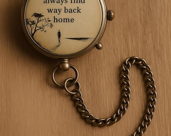 Vintage Brass Compass: Engraved 'Find Your Way Home' Quote