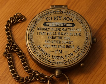 Engraved Brass Compass Gift for Son: Inspirational Keepsake with Chain