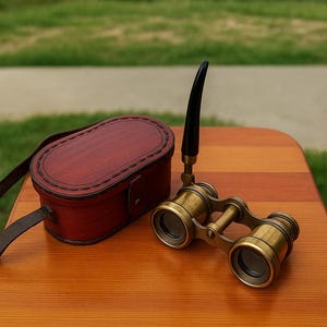 Vintage Brass Opera Glasses with Leather Case – Antique Binoculars with Handle