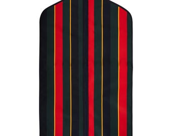 Garment cover, suit and dress clothes cover. Garment bag made from multi colour stripe print design polyester. Suit covers Made in Britain.