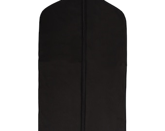 Garment cover, suit and dress clothes cover. Garment bag made from black colour polyester cotton twill. Suit covers Made in Britain.
