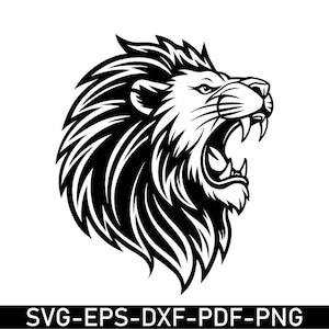 Lion Svg Png, Roaring Lion Clipart, Lion Head Vector Image, Animal Silhouette Svg, Sublimation Cut File, Svg Png Eps Dxf Pdf