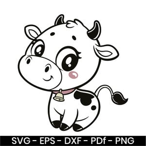 Kawaii Baby Cow SVG, Cute Farm Animal SVG, Cartoon Calf Clipart, Farm Kids Shirt Design – Svg, Png, Eps, Dxf, Pdf