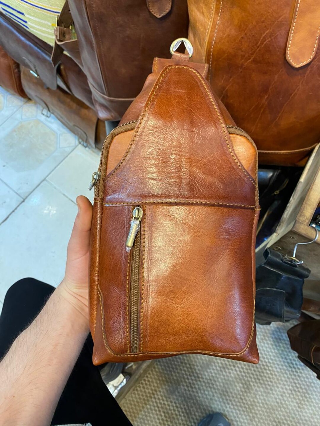 【vintage】ECO LEATHER SHOULDER BAG Vintage Eco Leather Shoulder Bag in Brown and Black | Old