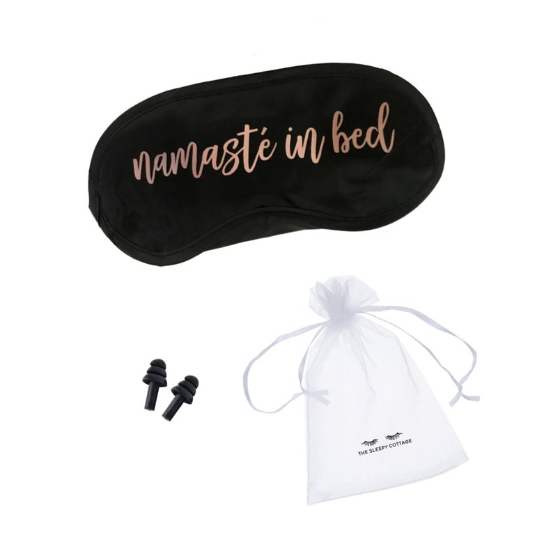 Namast\u00e9 in Bed Sleep Mask in Black and Rose Gold