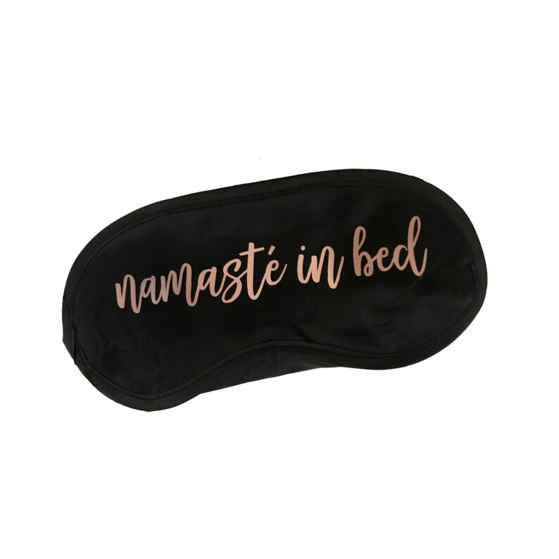 Namast\u00e9 in Bed Sleep Mask in Black and Rose Gold
