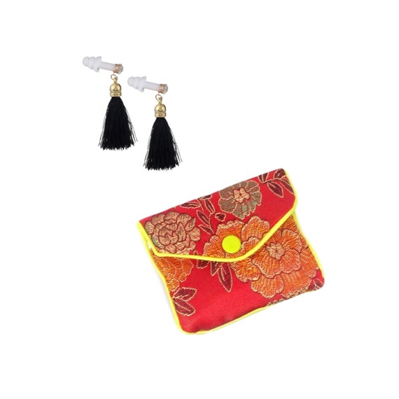 Breakfast at Tiffany's Inspired Tassel Earplugs with Silk Brocade Travel Pouch Il_570xn