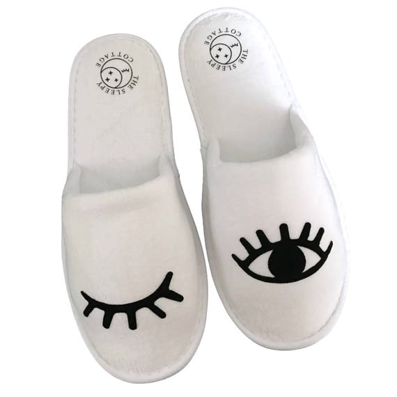 Wink Eye House Slippers Natural Cotton Terry Velour Il_570xn